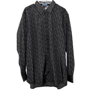 Allora Black and Grey with Leaf Design Long Sleeve Dress Shirt Size XL